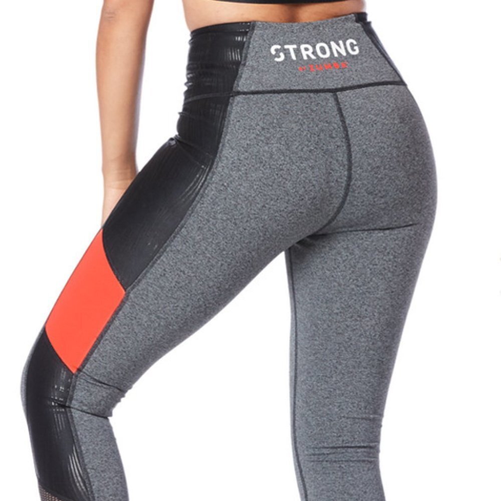 Zumba Fitness High Waist Compression Grey Leggings Strong Zumba Nwt XS - Picture 3 of 6